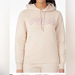 New Fila Ladies Midweight Fleece Pullover Logo Hoodie Large XL Sand Dollar